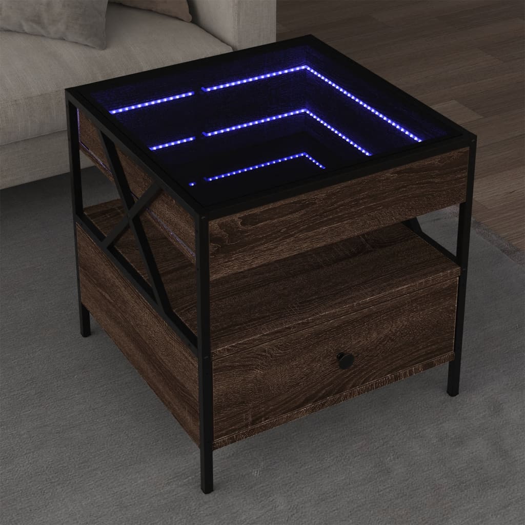 E-shop vidaXL Konferenčný stolík s nekonečnými LED hnedý dub 50x50x51 cm