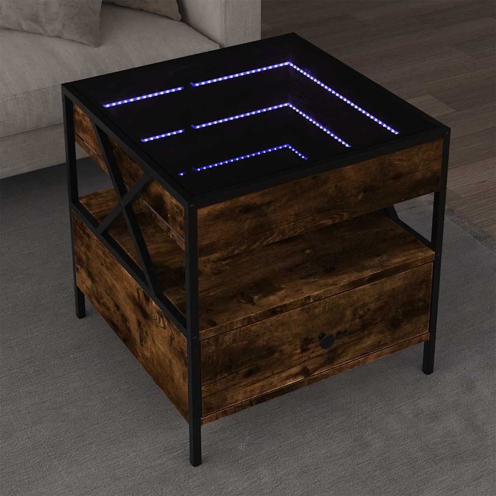 E-shop vidaXL Konferenčný stolík s nekonečnými LED dymový dub 50x50x51 cm