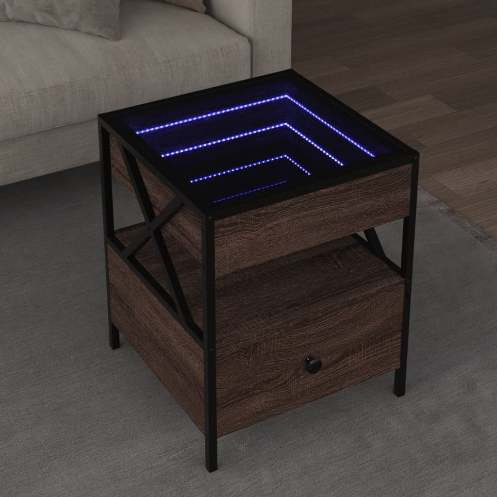 E-shop vidaXL Konferenčný stolík s nekonečnými LED hnedý dub 40x40x51 cm