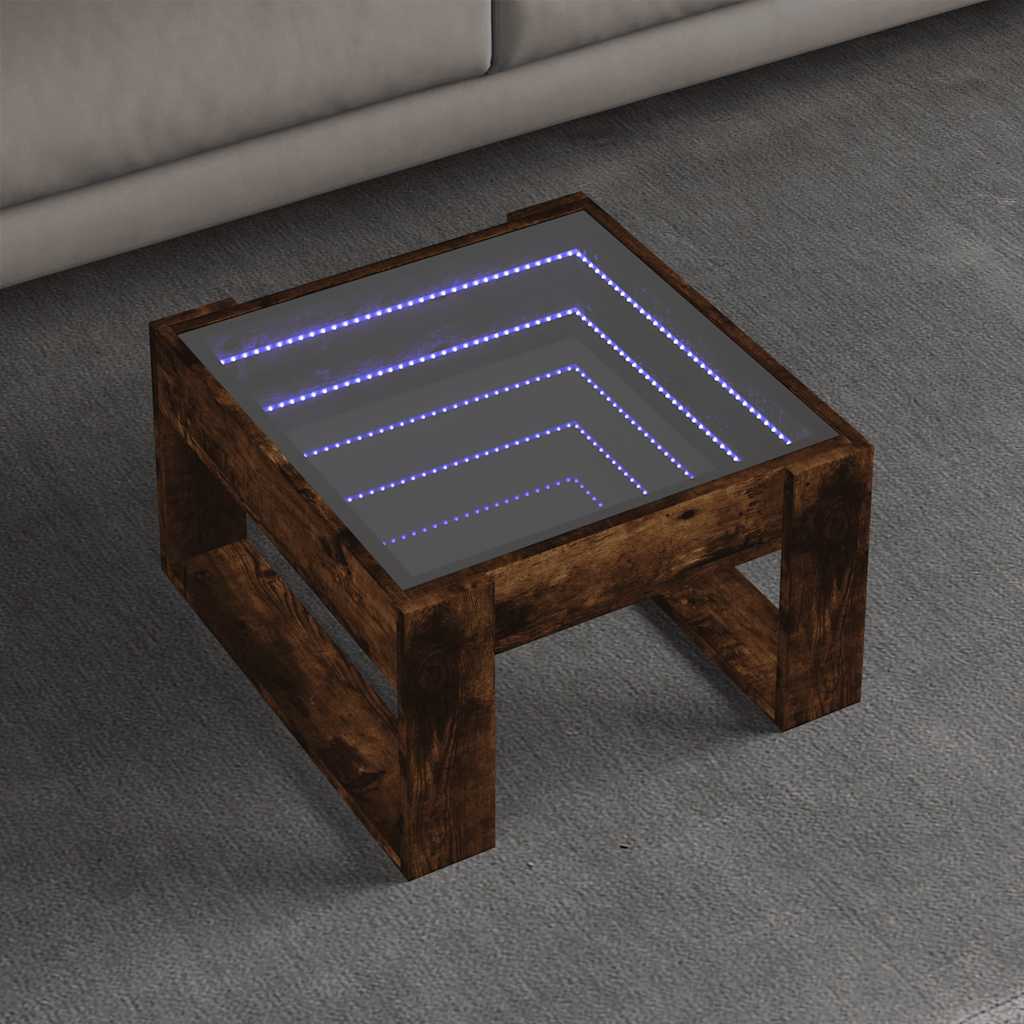 E-shop vidaXL Konferenčný stolík s nekonečnými LED dymový dub 50x53x30 cm