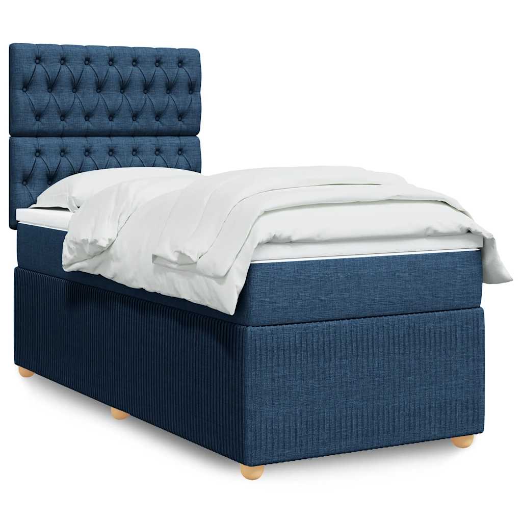 E-shop vidaXL Posteľný rám boxspring s matracom modrý 90x190 cm látka