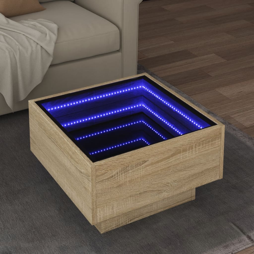 E-shop vidaXL Konferenčný stolík s LED dub sonoma 50x50x30 cm kompozit. drevo