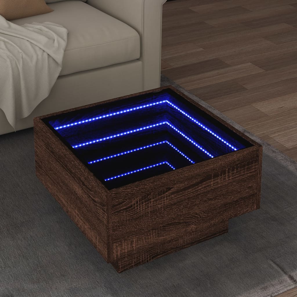 E-shop vidaXL Konferenčný stolík s LED hnedý dub 50x50x30 cm kompozitné drevo