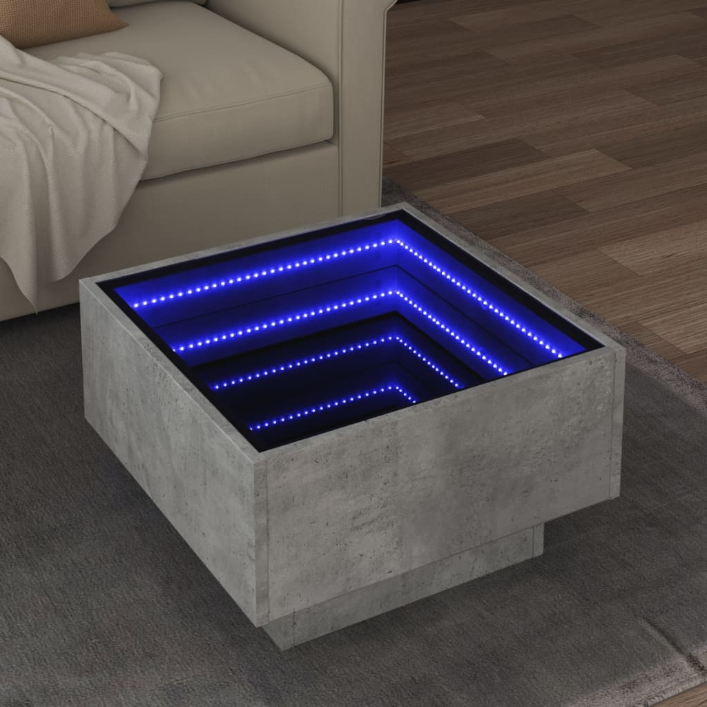 E-shop vidaXL Konferenčný stolík s LED betónový 50x50x30 cm kompozitné drevo