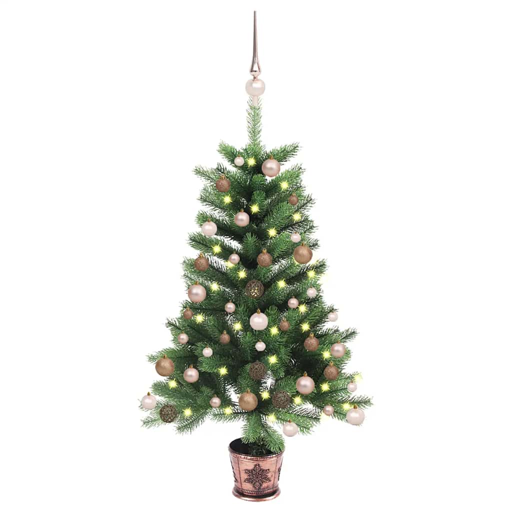 E-shop vidaXL Osvetlený umelý vianočný stromček s guľami 90 cm, zelený
