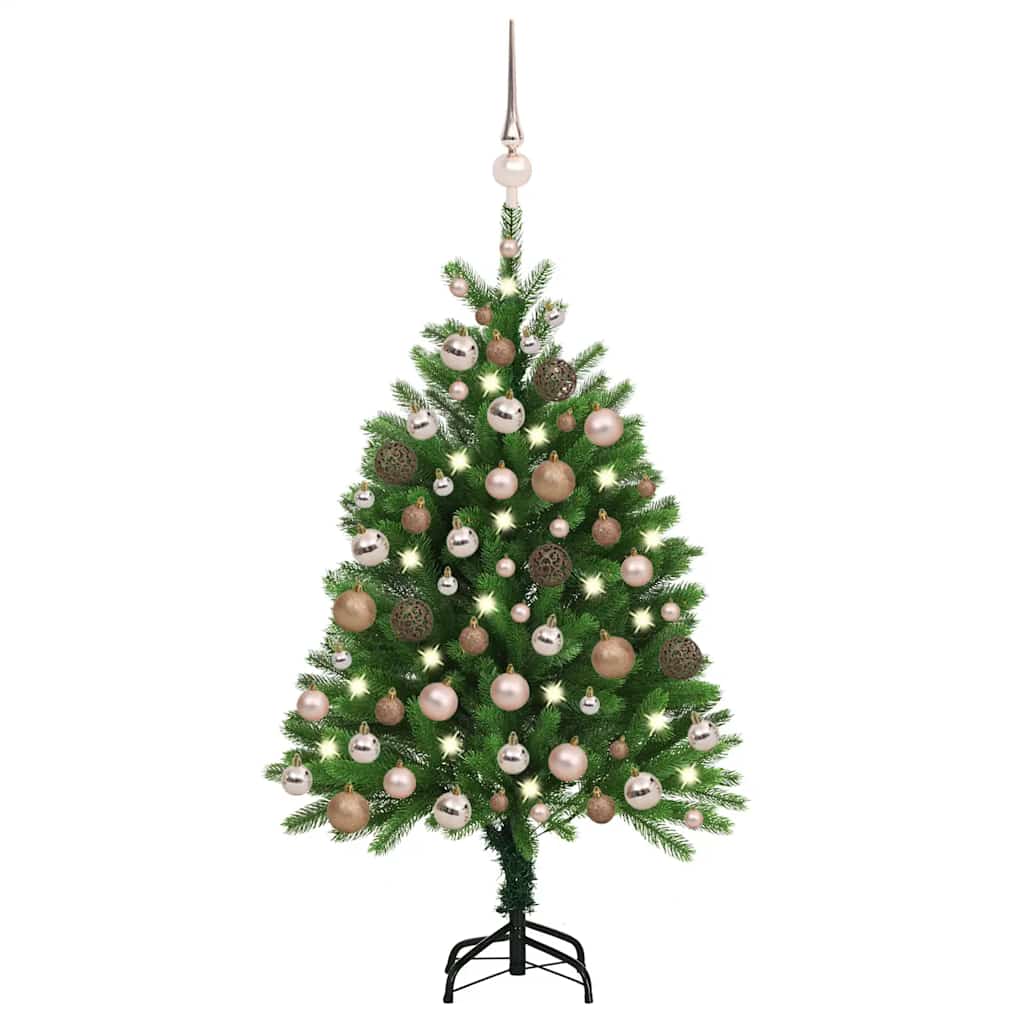 E-shop vidaXL Osvetlený umelý vianočný stromček s guľami 120 cm, zelený