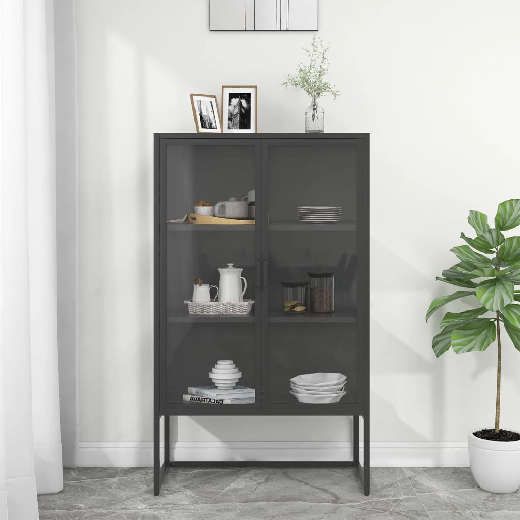 E-shop vidaXL Vysoká skrinka antracitová 80x35x135 cm oceľ a tvrdené sklo