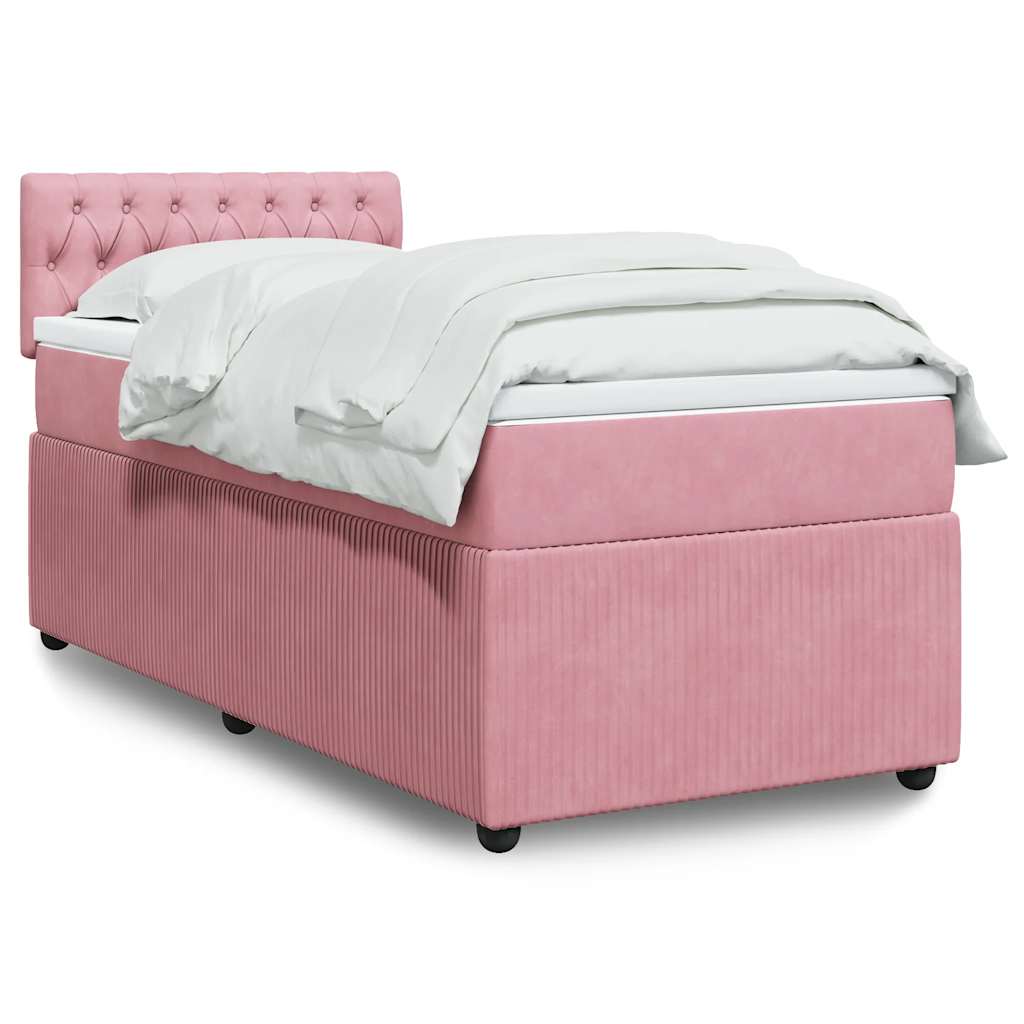 E-shop vidaXL Posteľný rám boxsping s matracom ružový 90x200 cm zamat