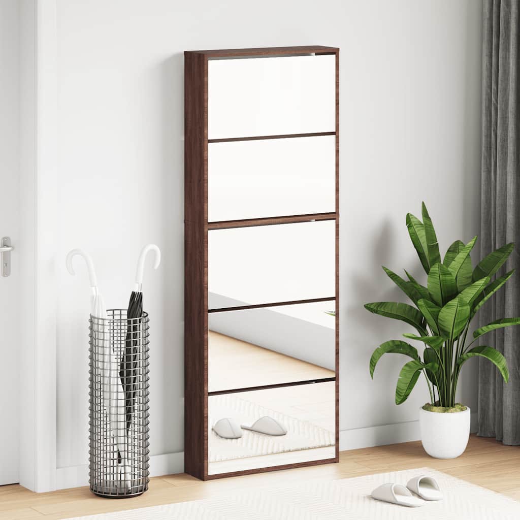 E-shop vidaXL Botník so zrkadlom 5-poschodový hnedý dub 63x17x169,5 cm