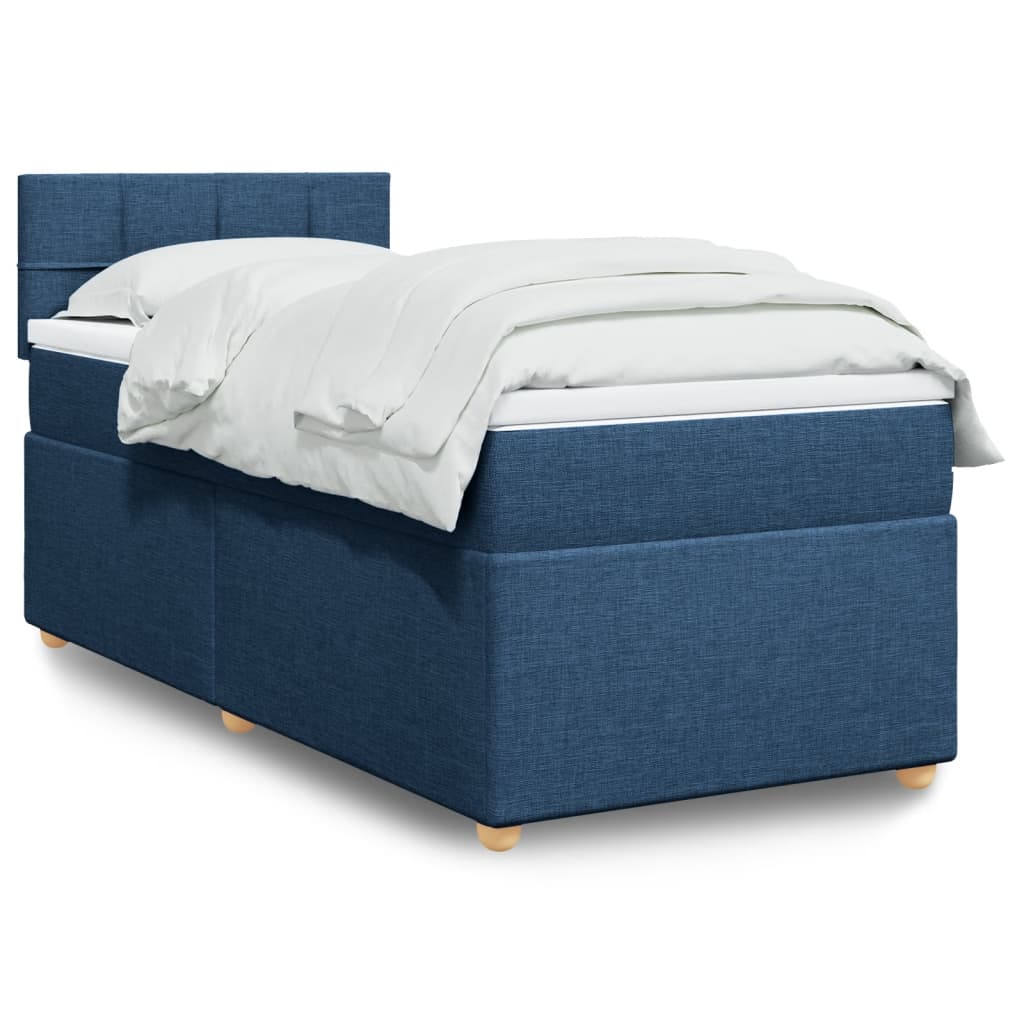 E-shop vidaXL Posteľný rám boxspring s matracom modrý 90x200 cm látka