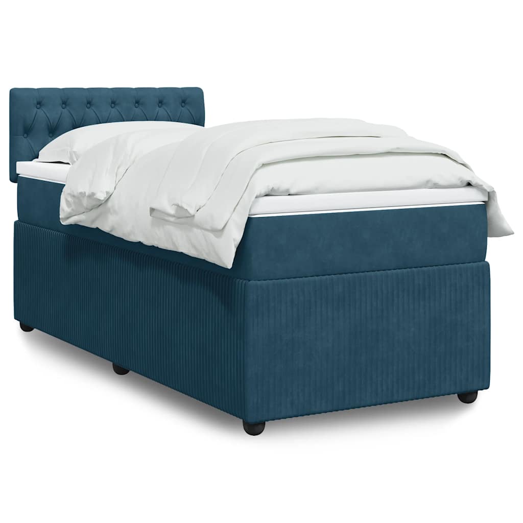 E-shop vidaXL Posteľný rám boxsping s matracom modrý 90x200 cm zamat