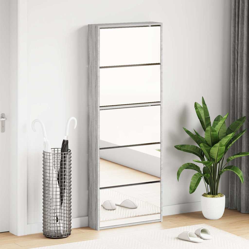 E-shop vidaXL Botník so zrkadlom 5-poschodový sivý dub sonoma 63x17x169,5 cm