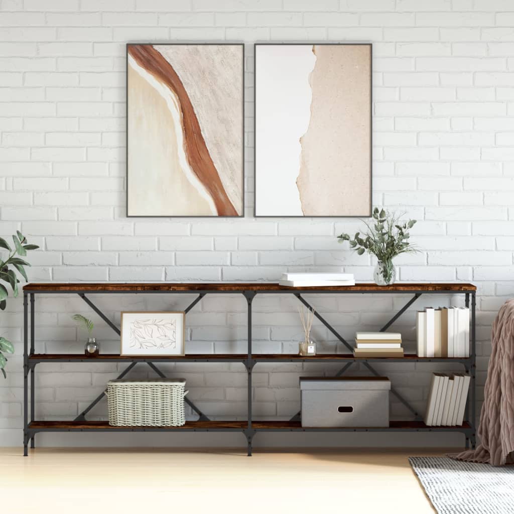 E-shop vidaXL Konzolový stolík dymový dub 200x30x75cm kompozitné drevo železo