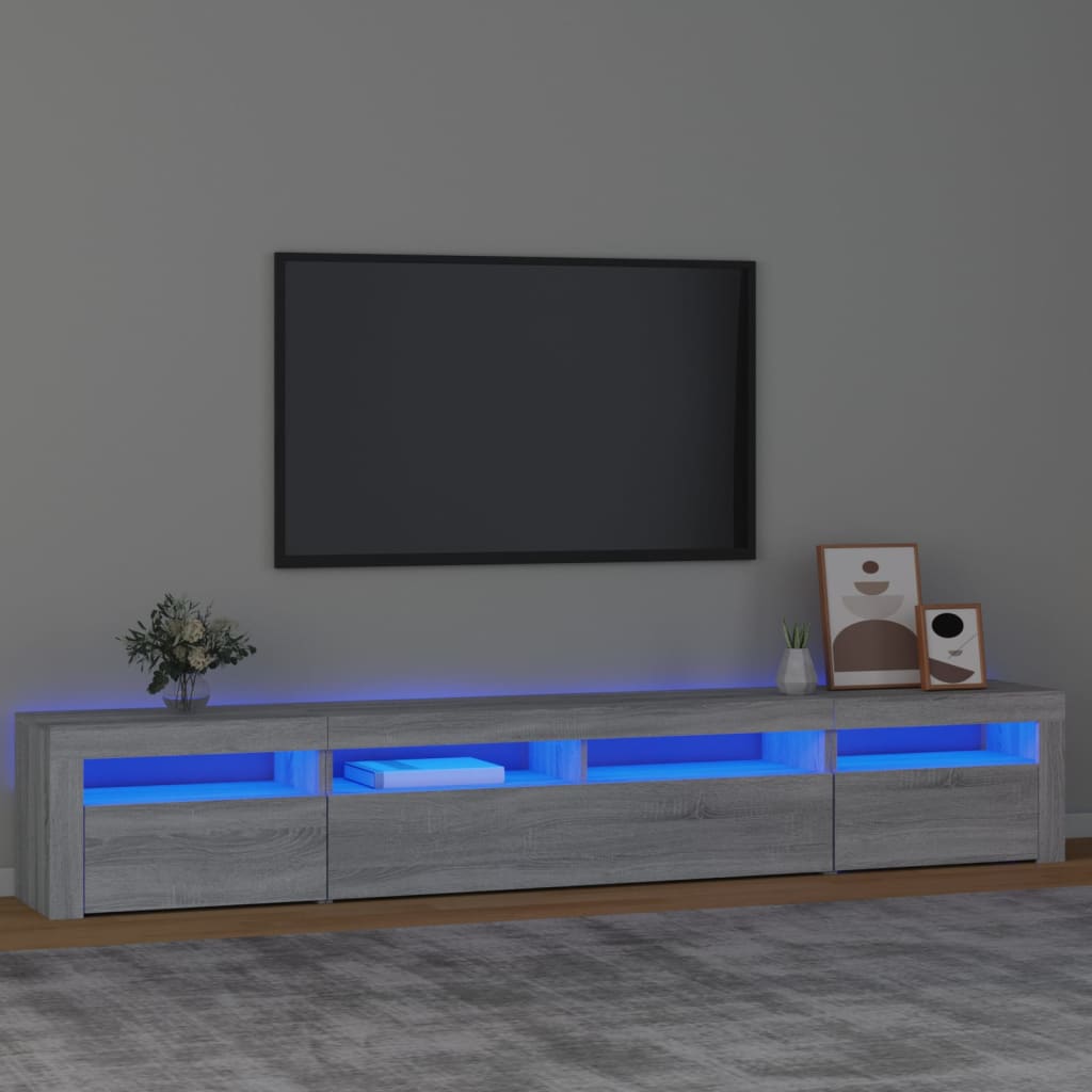 E-shop vidaXL TV skrinka s LED svetlami sivá sonoma 240x35x40 cm