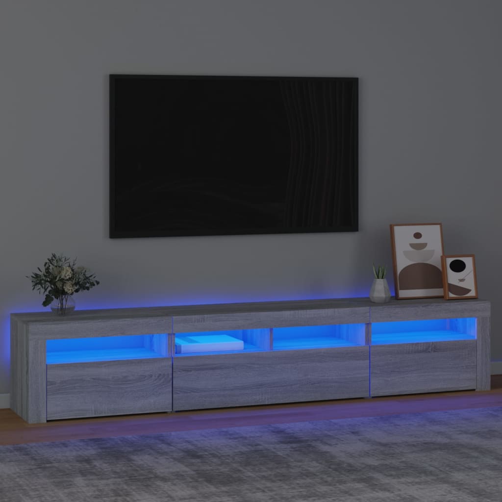 E-shop vidaXL TV skrinka s LED svetlami sivá sonoma 210x35x40 cm