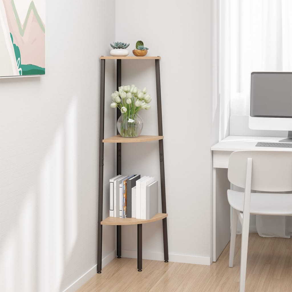 E-shop vidaXL 3-poschodová rohová polica bledohnedá a čierna 45,5x31,5x120 cm