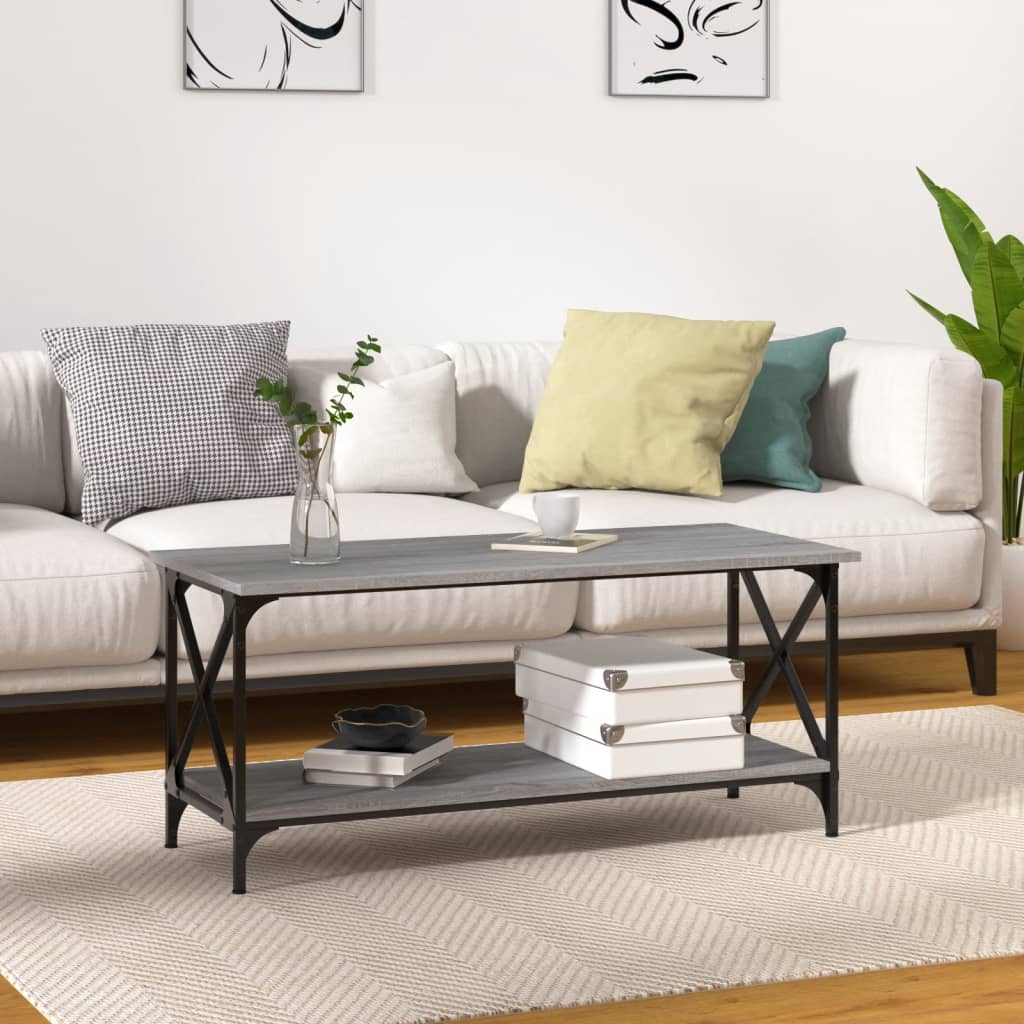 E-shop vidaXL Konferenčný stolík Sivý sonoma 100x45x45 cm spr. drevo a železo