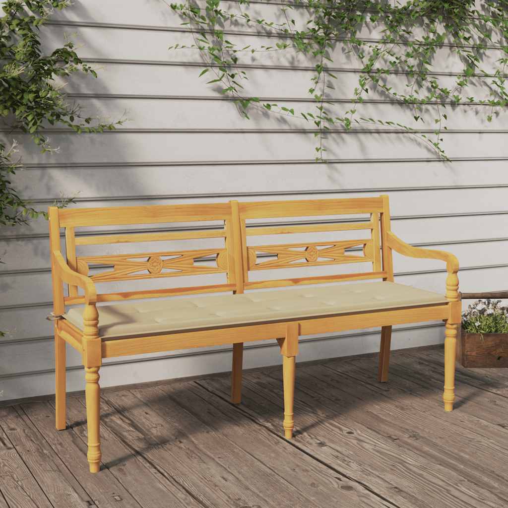 E-shop vidaXL Lavička Batavia s béžovou podložkou 150 cm tíkový masív