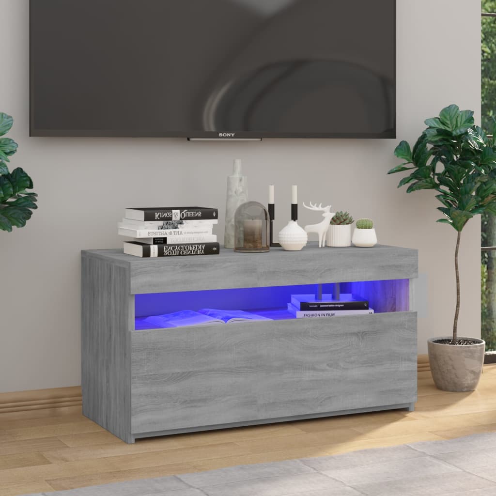 E-shop vidaXL TV skrinka s LED svetlami sivý dub sonoma 75x35x40 cm