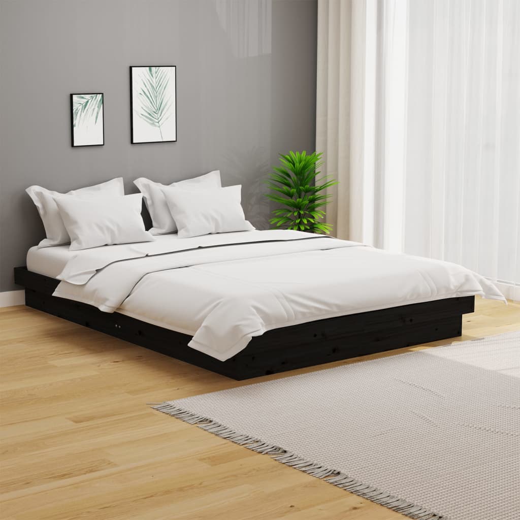 E-shop vidaXL Posteľný rám, čierny, drevený masív 135x190 cm, dvojlôžko