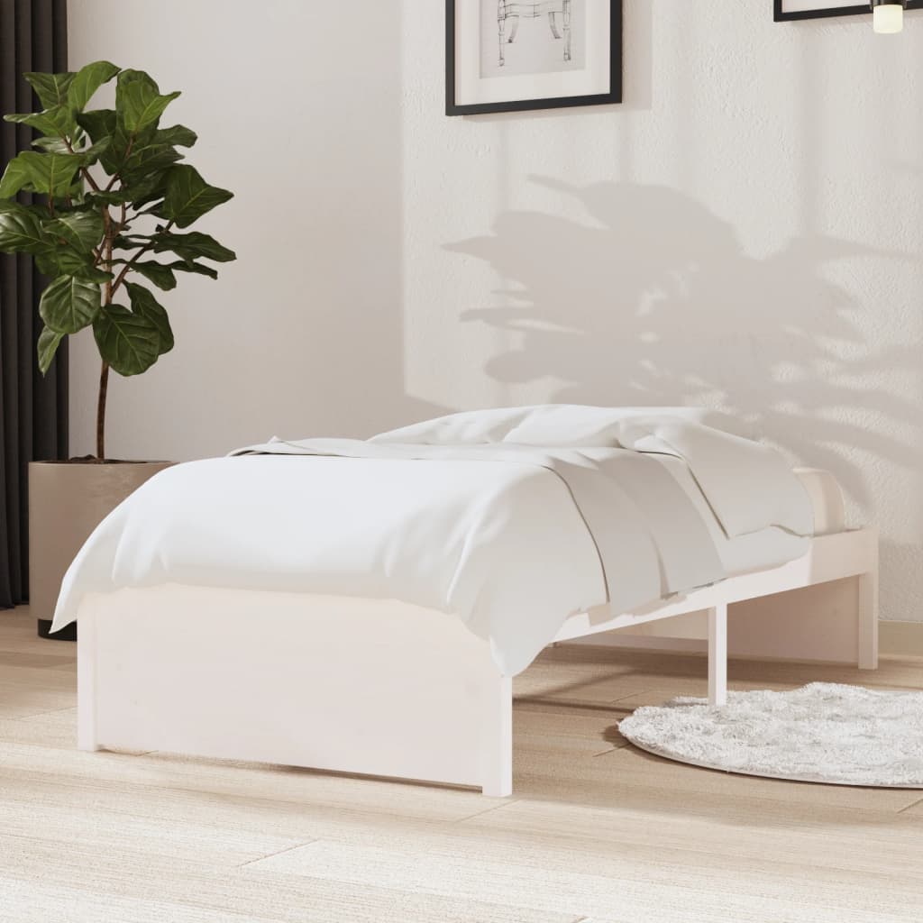 E-shop vidaXL Posteľný rám, biely drevený masív 75x190cm malé jednolôžko