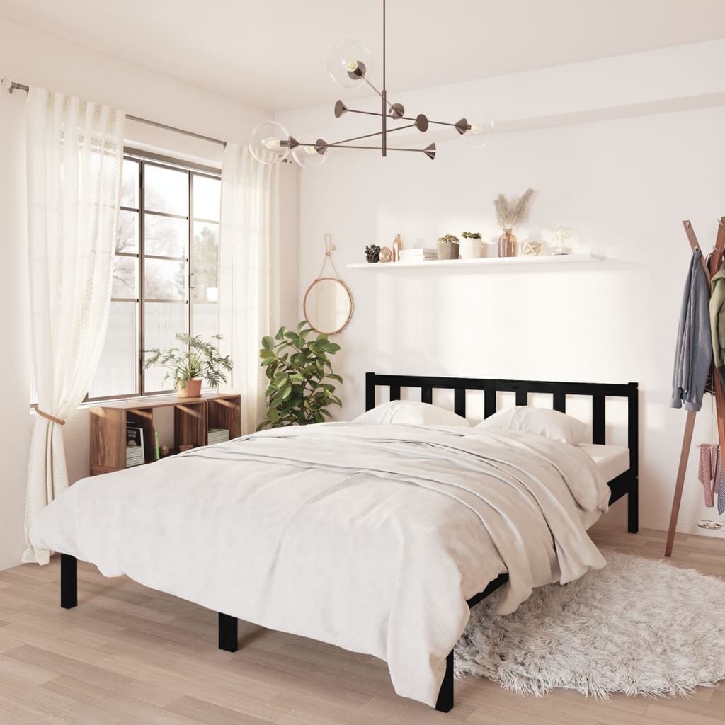 E-shop vidaXL Posteľný rám, čierny, borovicový masív 135x190cm dvojlôžko