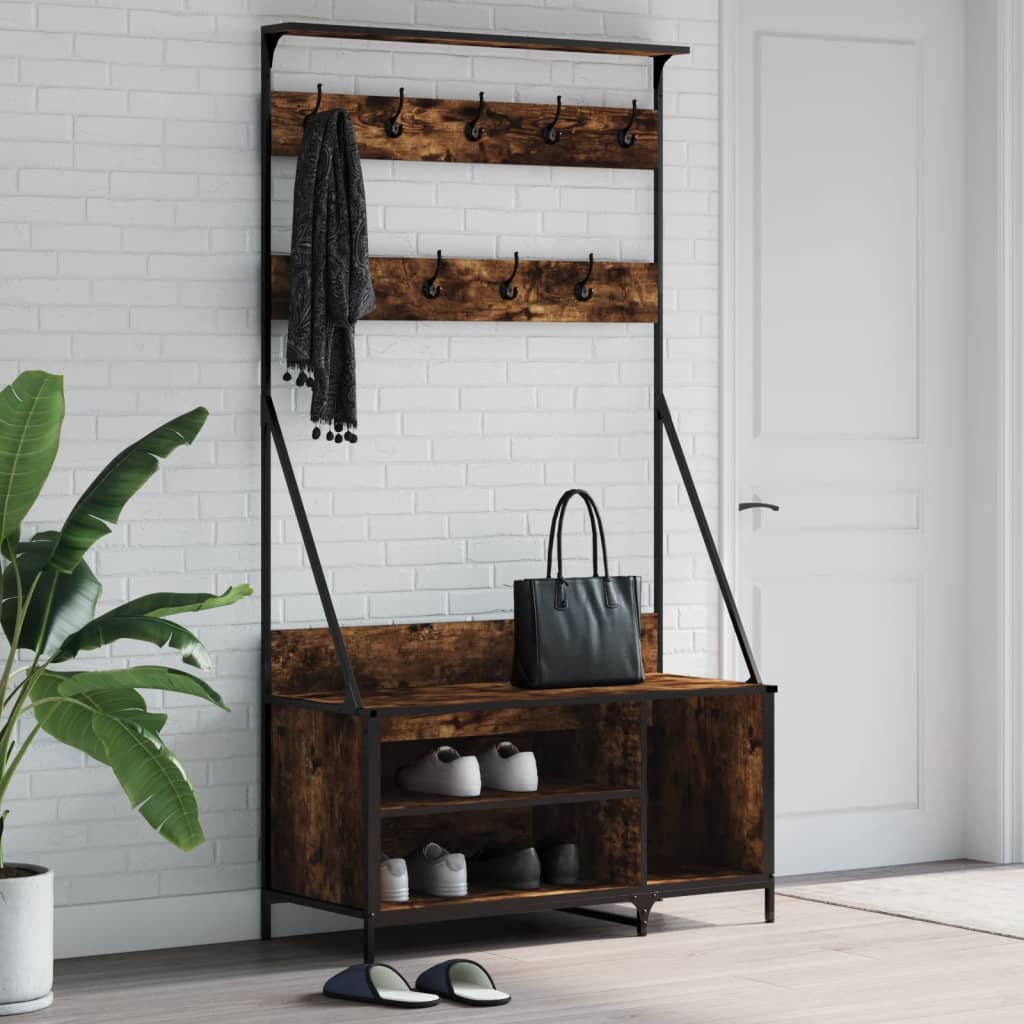 vidaXL Vešiak na šaty so skrinkou na topánky, tmavý dub 100x41x184 cm