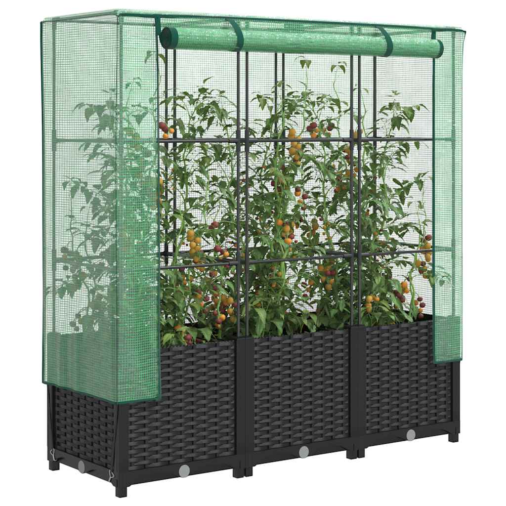 vidaXL Záhon s krytom na skleník ratanový vzhľad 120x40x123 cm