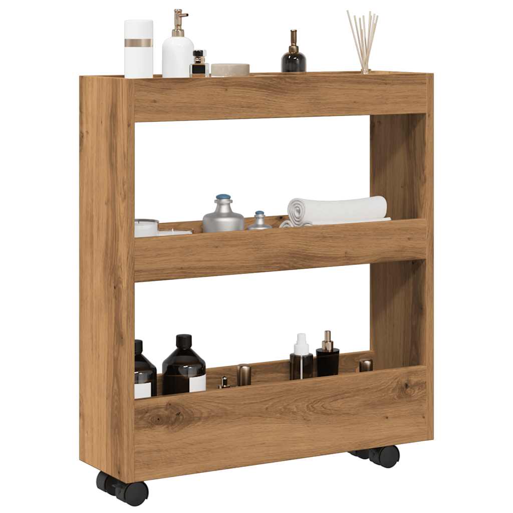 vidaXL Úzky úložný vozík 3 poschodia dub artisan kompozitné drevo