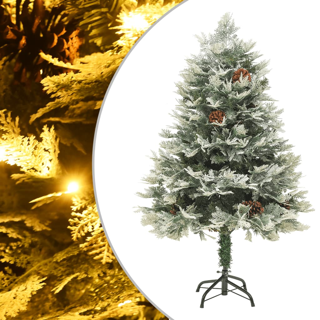 vidaXL Osvetlený vianočný stromček so šiškami, zelený 150 cm, PVC a PE