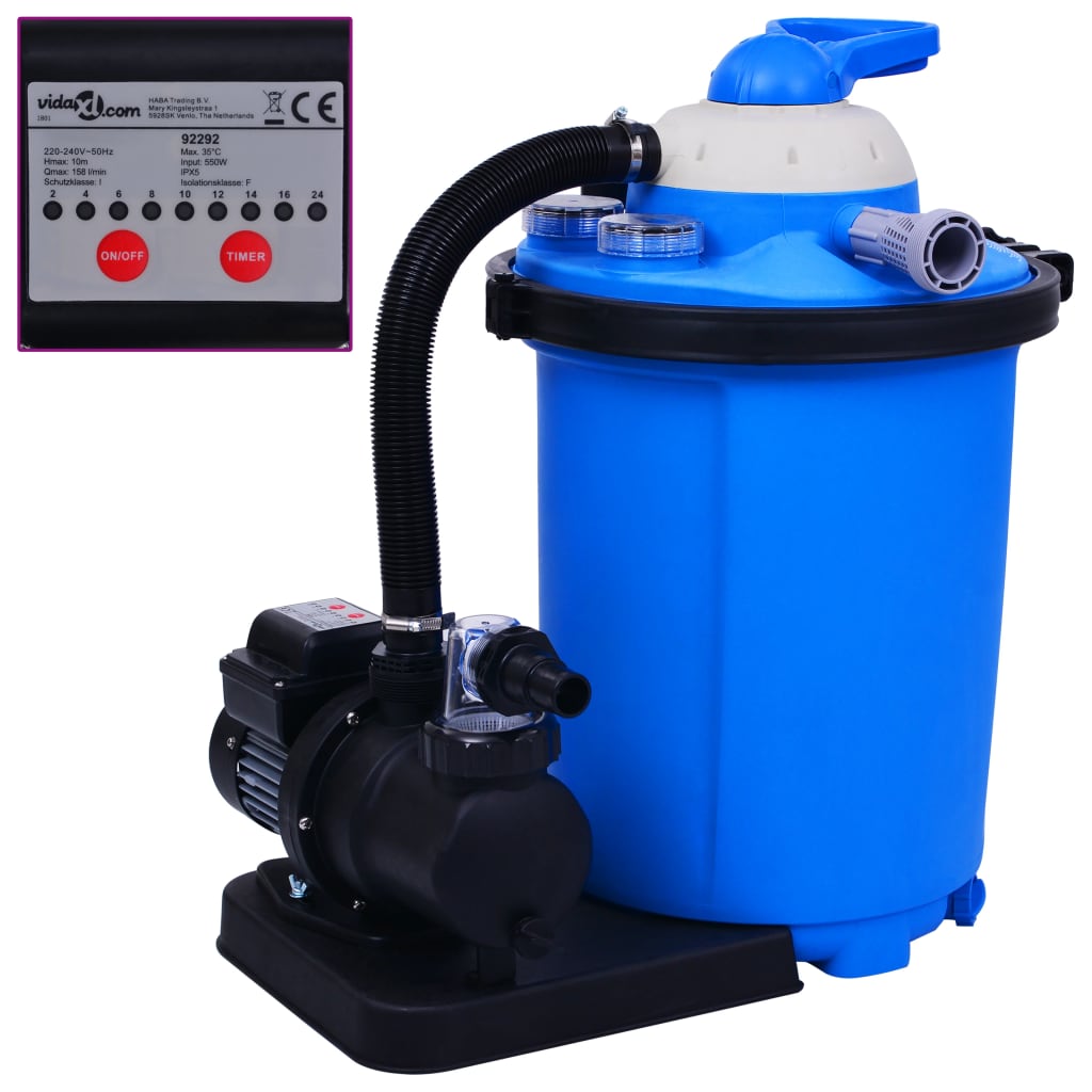 vidaXL Piesková filtrácia s čerpadlom a časovačom 550 W 50 l