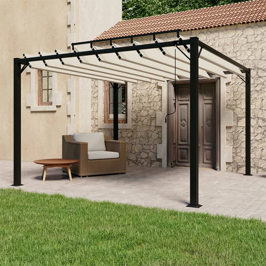 vidaXL Altánok so žalúziovou strechou 3x3 m krémový látka a hliník