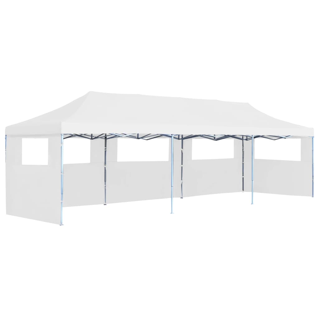 vidaXL Skladací párty stan s 5 bočnými stenami biely 3x9 m