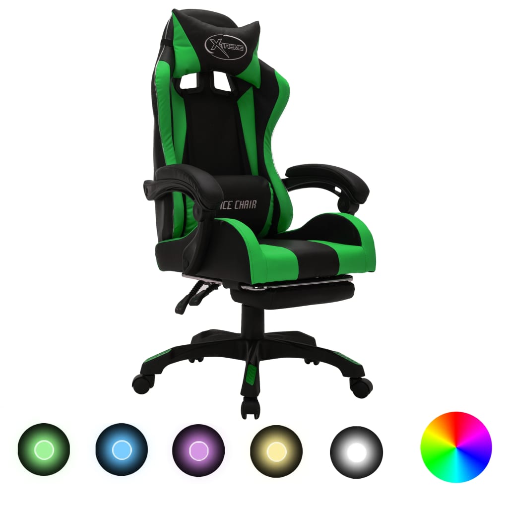 vidaXL Herná stolička s RGB LED svetlami zeleno-čierna umelá koža