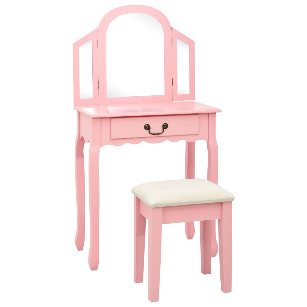 vidaXL Toaletný stolík so stoličkou ružový 65x36x128 cm drevo paulovnie MDF