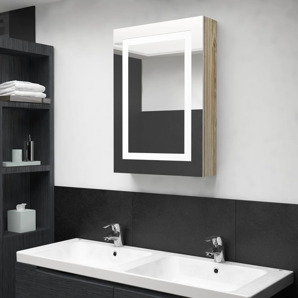 vidaXL LED kúpeľňová zrkadlová skrinka farba dubu 50x13x70 cm