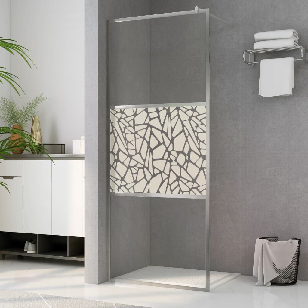 vidaXL Sprchová zástena z ESG skla s dizajnom kameňov 115x195 cm