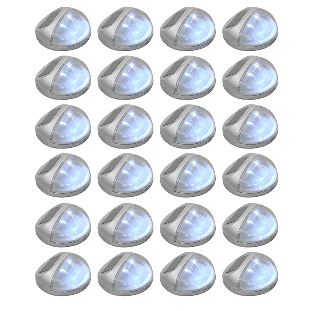 vidaXL Vonkajšie solárne nástenné LED lampy 24 ks okrúhle strieborné