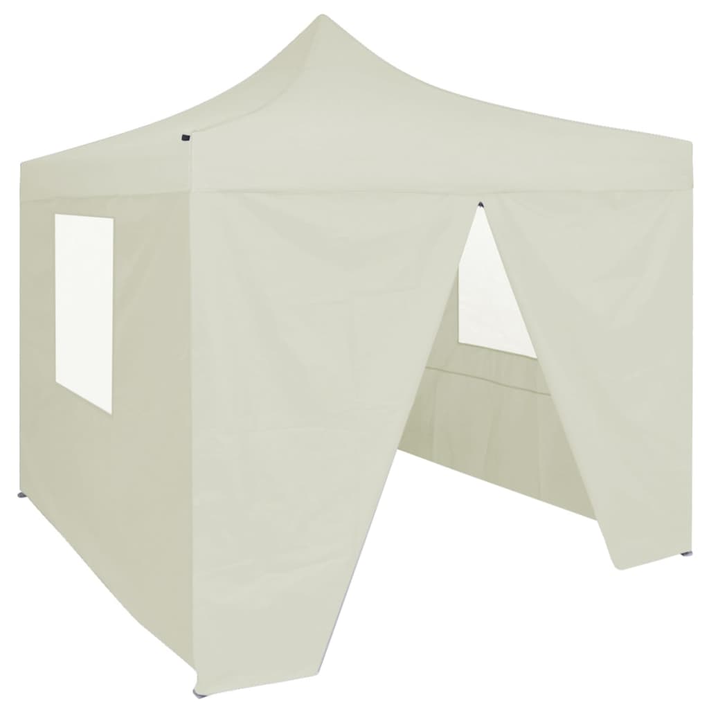 vidaXL Profesionálny skladací párty stan+4 steny 2x2 m, oceľ, krémový