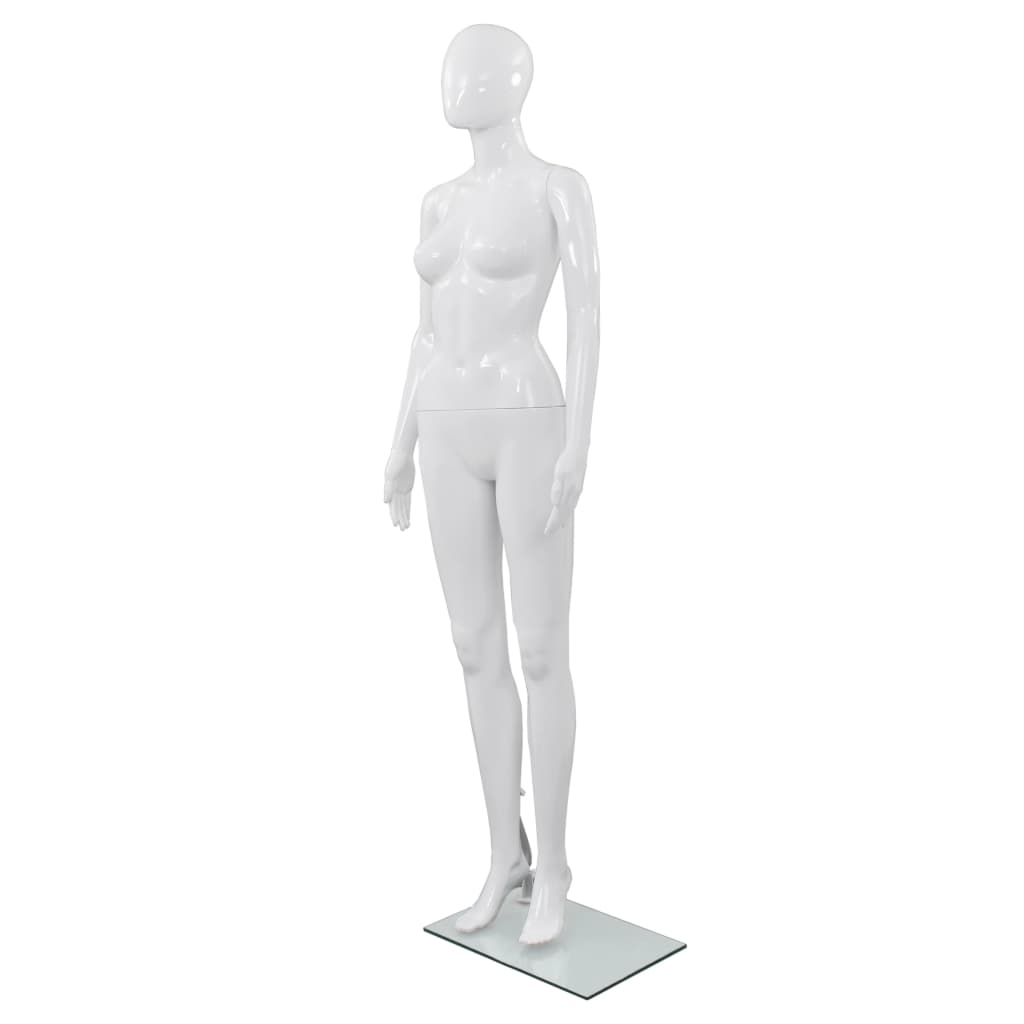 vidaXL Dámska figurína, sklenený podstavec, lesklá biela 175 cm