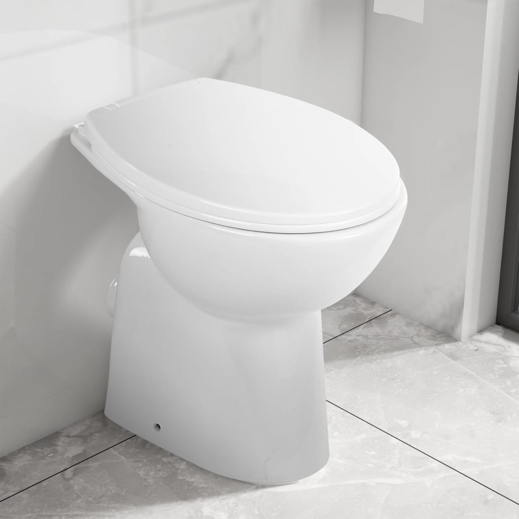vidaXL Vysoké bezokrajové WC s jemným zatváraním o 7 cm vyššie keramické biele