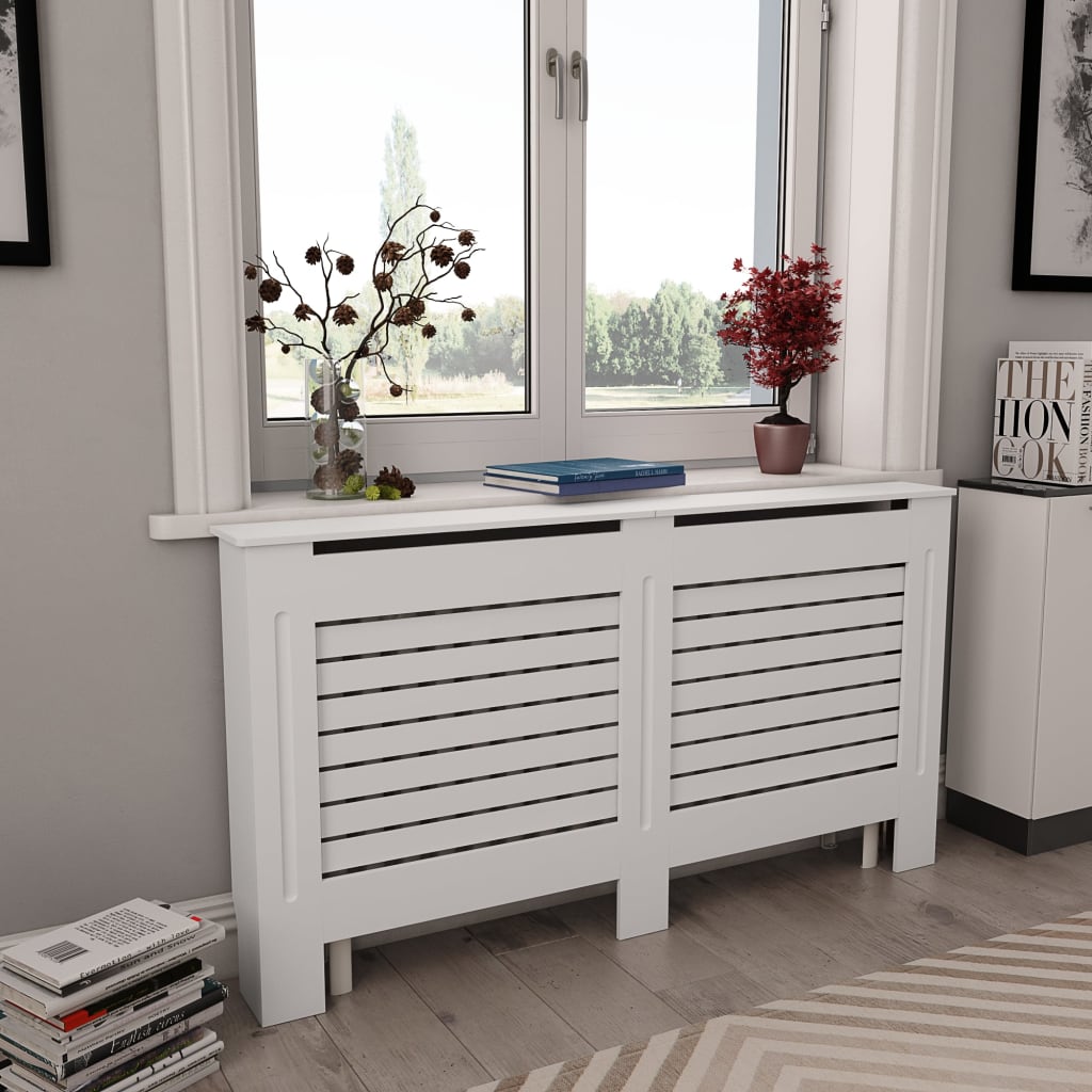 vidaXL Kryty na radiátor 2 ks, biele 152x19x81,5 cm, MDF