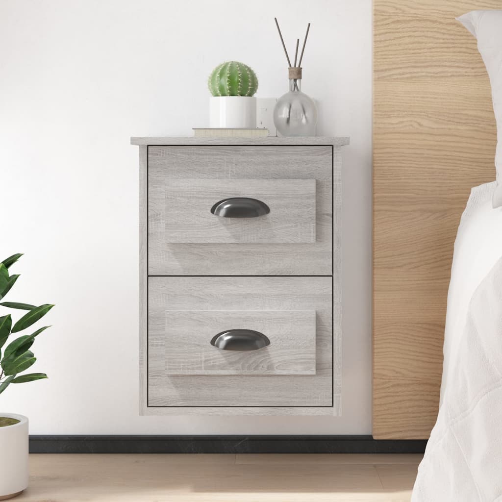 vidaXL Nástenné nočné stolíky 2 ks sivé dub sonoma 41,5x36x53 cm