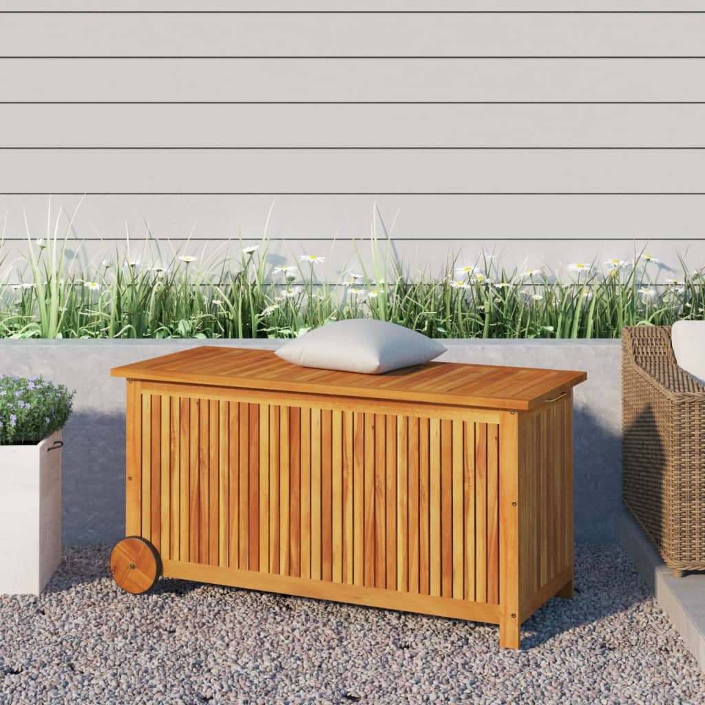 vidaXL Záhradný úložný box s kolieskami 113x50x58 cm masívna akácia