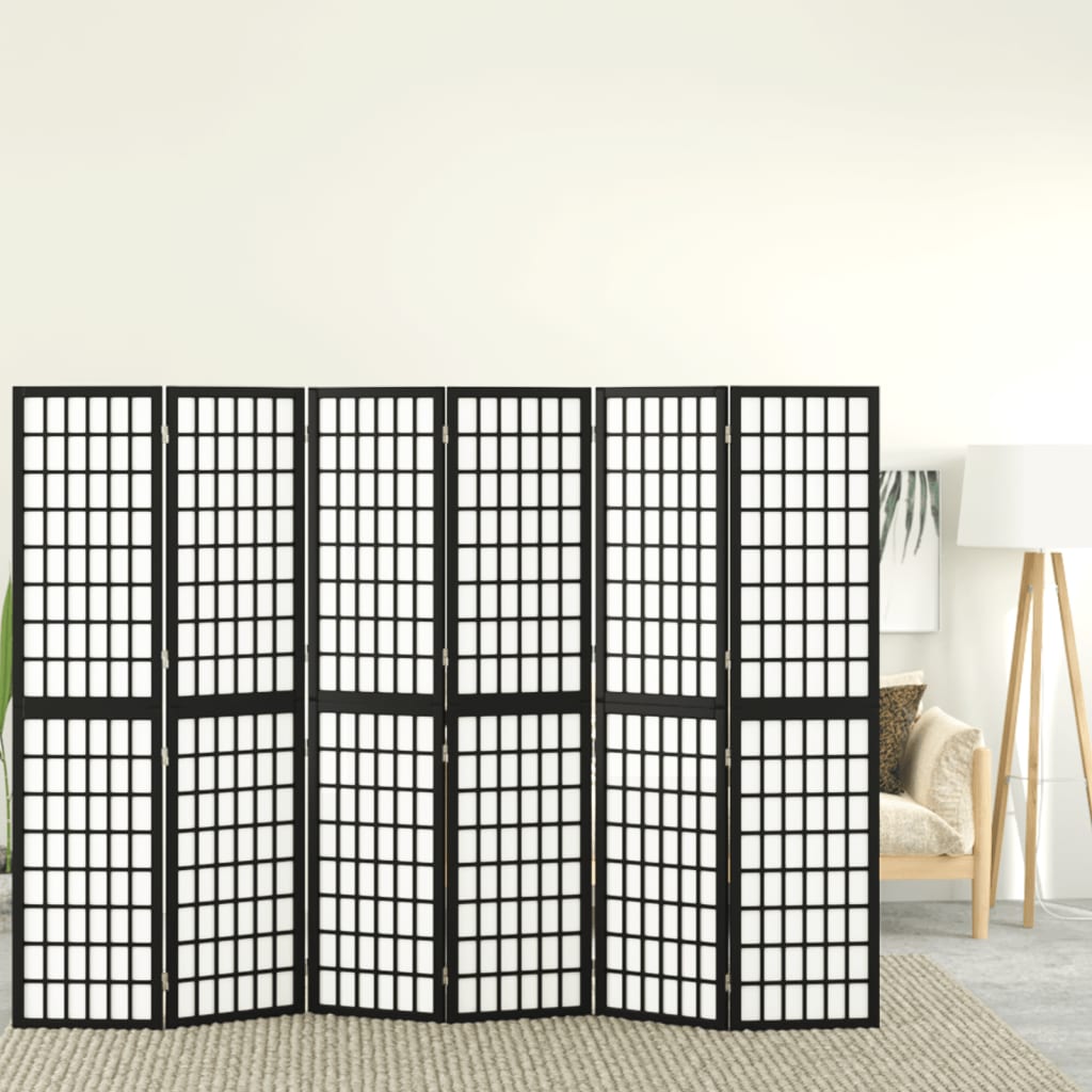 vidaXL Skladací paraván so 6 panelmi japonský štýl 240x170 cm čierny