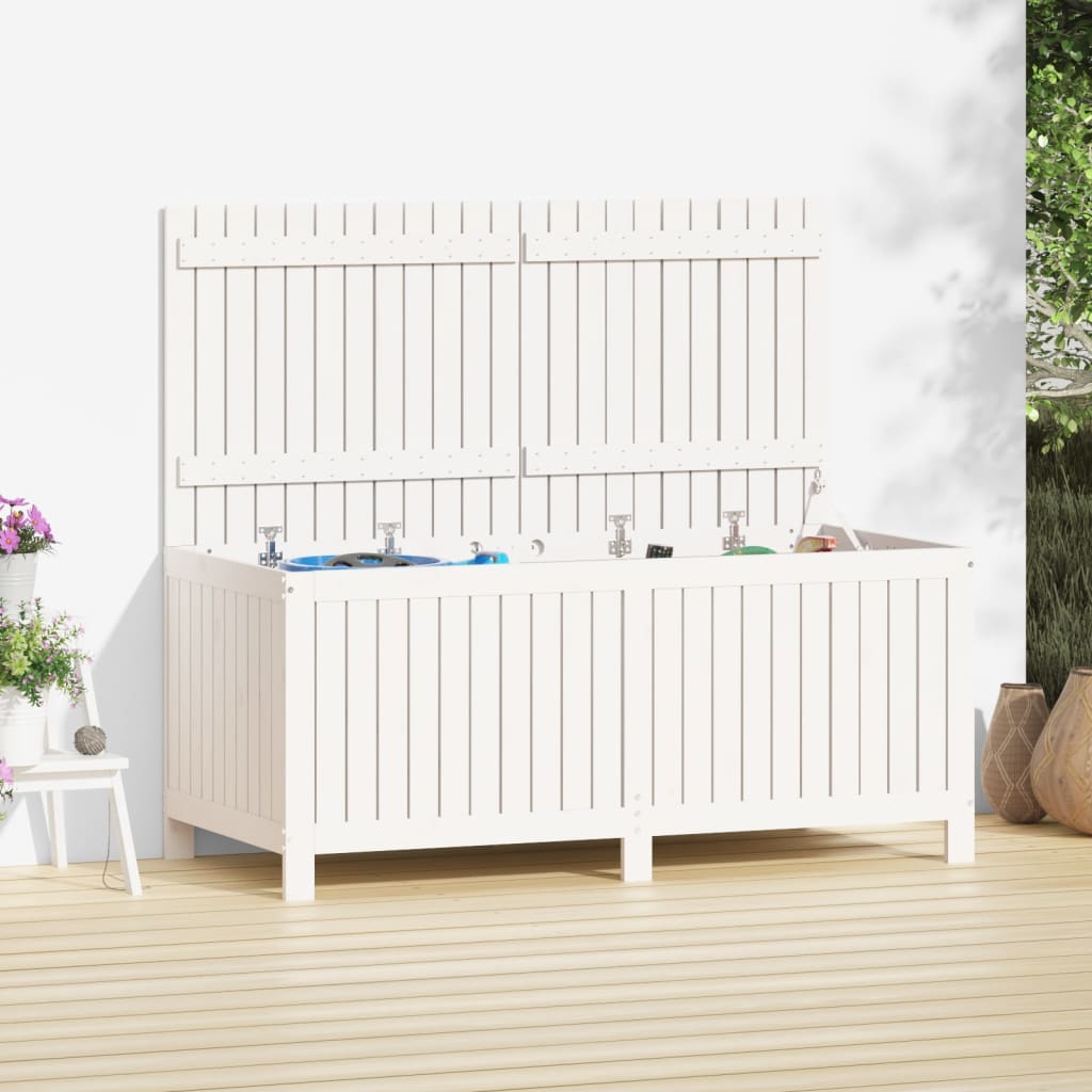 vidaXL Záhradný úložný box biely 147x68x64 cm masívna borovica
