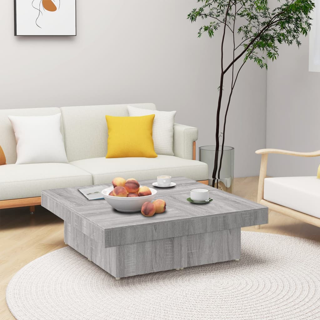 vidaXL Konferenčný stolík sivý sonoma 90x90x28 cm spracované drevo