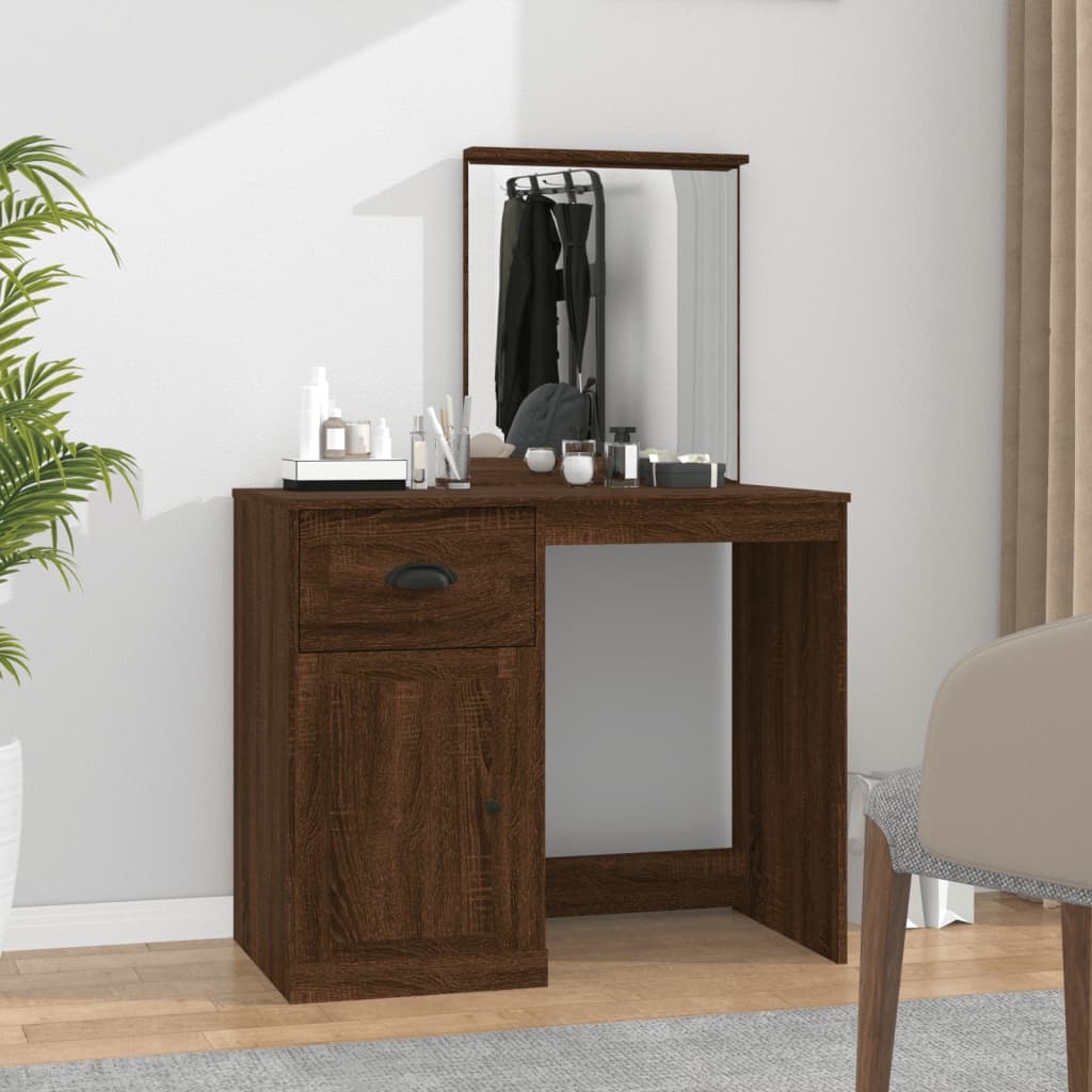 vidaXL Toaletný stolík so zrkadlom hnedý dub 90x50x132,5 cm drevo