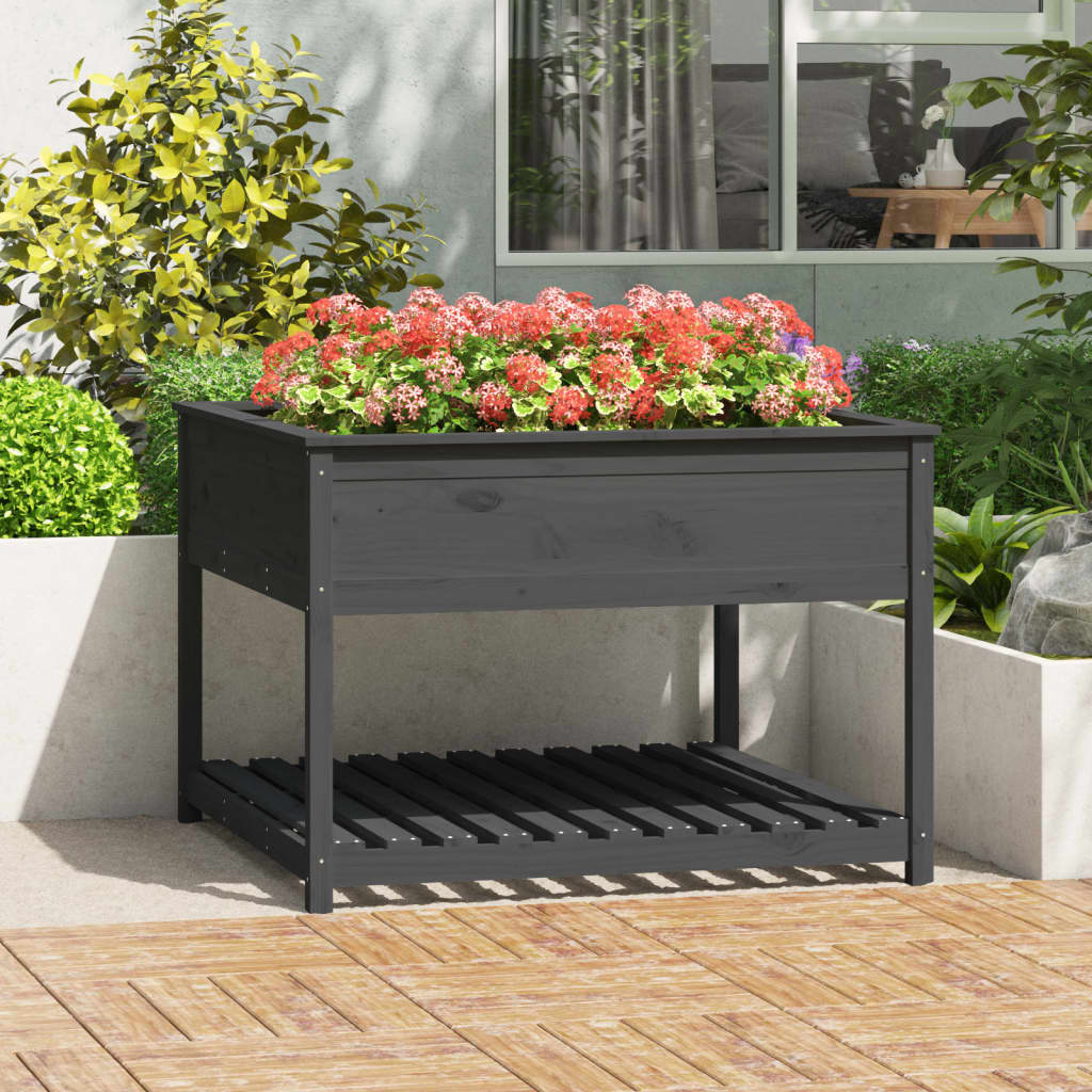 vidaXL Kvetináč s policou sivý 111,5x111,5x81 cm masívna borovica