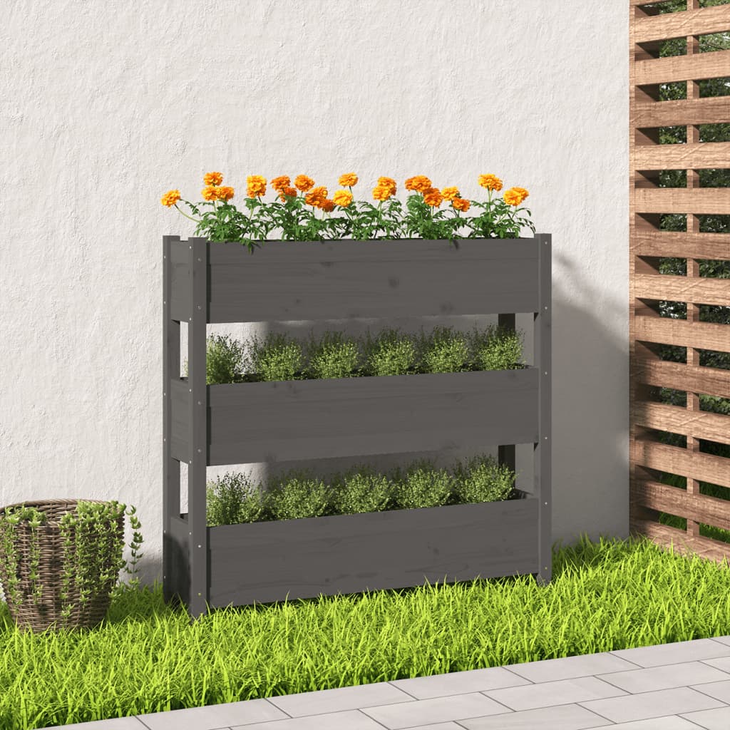 vidaXL Kvetináč sivý 112x25x104,5 cm borovicový masív